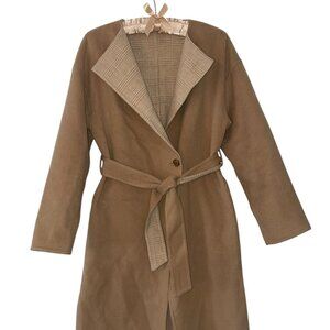 UNIQLO Womens Wool Blend Belted Longline Wrap Coat Size‎ S Beige Neutral Capsule